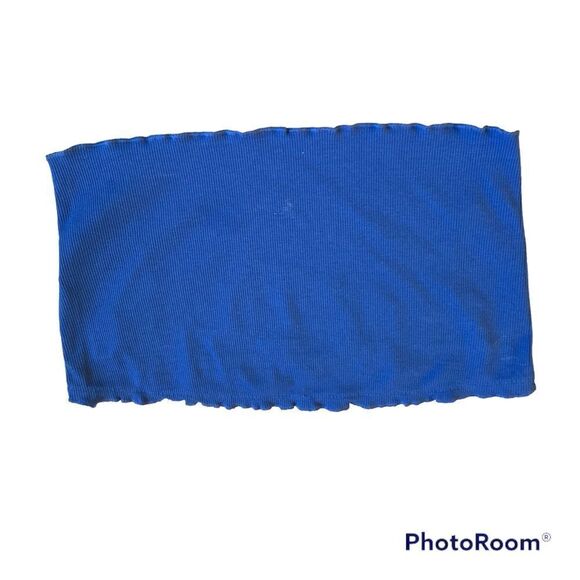 5/$25 DEAL frill trim rib-knit bandeau top blue - Picture 4 of 6